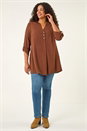 Chocolate Curve Textured Buttoned Tunic Top, Image 3 of 7