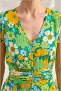 Yellow Floral Ruched Midi Dress, Image 4 of 4
