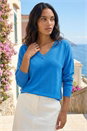 Blue Plain Stretch V-Neck Longline Jumper, Image 2 of 4