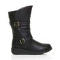 Black Low Wedge Heel Comfort Calf Biker Boots, Image 2 of 6