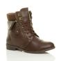 Brown Lace Up Knitted Collar Biker Military Boots, Image 1 of 5