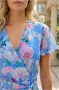 Light Blue  Floral Frill Detail Wrap Dress, Image 4 of 4