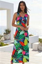 Green Leaf Print V-Neck Midi Dress, Image 2 of 4