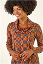 Dark Orange Abstract Print Cowl Neck Top, Image 1 of 5