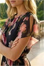 Black Floral Split Sleeve Midi Dress, Image 4 of 4