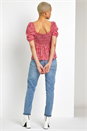 Red Ditsy Floral Tie Neck Peplum Top, Image 2 of 5