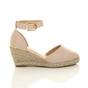 Natural AJVANI Natural Mid Wedge Heel Ankle Strap Espadrille Sandals, Image 2 of 6