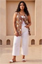 Chocolate Curve Textured Tie Front Waistcoat, Image 2 of 4