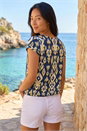 Navy  Petite Aztec Drawstring Hem Top, Image 3 of 4