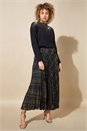Black Metallic Check Print Pleated Maxi Skirt, Image 2 of 4