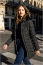 Black Faux Fur Hooded Quilt Coat, Image 1 of 3