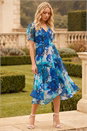 Blue Floral Print Chiffon Midi Dress, Image 2 of 4