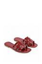 Red XY LONDON Red 'Ellie' Square Toe Cut Out Strap Flat Sandal Slides, Image 4 of 5