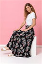 Black Floral Shirred Waist Elastic Waist Maxi Skirt, Image 4 of 4