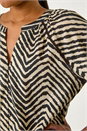 Black Linear Print V-Neck Blouse, Image 5 of 5