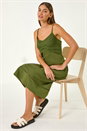 KHAKI Lace Panel Strappy Midi Dress, Image 1 of 5