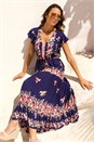 Navy Floral Print Tiered Midi Dress, Image 1 of 6