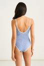 Navy Straps Waist Tie Detail Swimsuit, Image 2 of 4