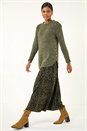 Khaki Button Detail Curved Hem Jumper, Image 2 of 6