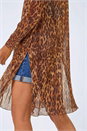 Tan Metallic Animal Print Plisse Kimono, Image 5 of 5