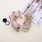 Light Pink AJVANI Light Pink High Wedge Heel Ankle Strap Cork Sandals, Image 4 of 6