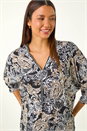Beige Abstract Print Zip Top, Image 4 of 5