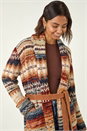 Brown Jacquard Knit Belted Cardigan, Image 2 of 5