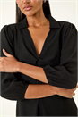 Black Textured Collared Twist Front Dress, Image 5 of 5