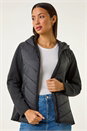 Black Contrast Hooded Padded Jacket, Image 4 of 8