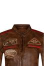 Tan Biker Racing Badges Leather Jacket, Image 4 of 5