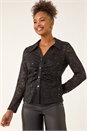 Black Sequin Lace Collared Blouse, Image 5 of 6