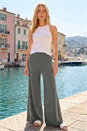 Grey Gathered Waist Wide Leg Trouser , Image 1 of 4
