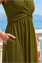 KHAKI Crossover Front Stretch Midi Dress , Image 4 of 4