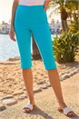 Turquoise Elastic Waist Knee Length Stretch Shorts, Image 2 of 4