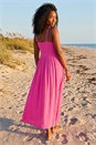 Fuchsia Lace Bodice Shirred Midi Dress, Image 3 of 4