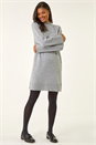Light Grey High Neck Ribbed Knit Dress, Image 2 of 5