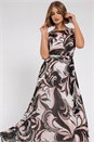 Beige Abstract Print Pleated Chiffon Maxi Dress, Image 5 of 5