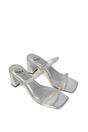 Silver XY LONDON Silver 'Holden' Diamante Strap Square Toe Mid Block Heel Sandal Mules, Image 4 of 5