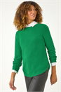Green Textured Curved Hem Jumper, Image 4 of 5