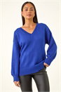 Royal Blue Petite Contrast Sleeve Knit Jumper, Image 4 of 5