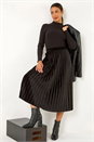 Black Velvet Pleated Midi Skirt, Image 2 of 5