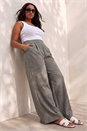 Dark Grey Curve Pinstripe Elastic Waist Trouser , Image 2 of 4