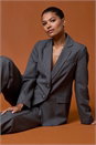 Grey Pinstripe Collared Blazer, Image 1 of 8