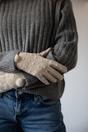 Beige Crochet Gloves With Pom Pom, Image 1 of 6