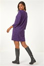 Purple Leaf Print Zip Pocket Detail Dress, Image 3 of 5