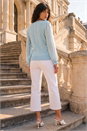 Light Blue  Woven Sleeve Buttoned Knit Jumper, Image 3 of 4