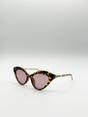 Brown Cat-Eye Sunglasses with Thin Chain Arm Tortoise, Image 3 of 6