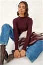 Burgundy Ribbed Detail Knitted Jumper, Image 2 of 7