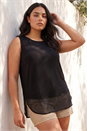 Black Curve Chiffon Hem Stretch Vest Top , Image 1 of 4
