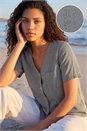 Navy Petite Gingham Buttoned Top, Image 1 of 4